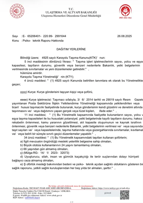 Moto Kuryelerden Psiko-Teknik Raporu Geçici Olarak Aranmamasına Dair Yazı - sayfa 1