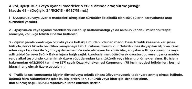 2024 Alkol Psikoteknik Belgesi alımı ve Ehliyete el konulması hakkında 2918 sayılı kanun maddeleri