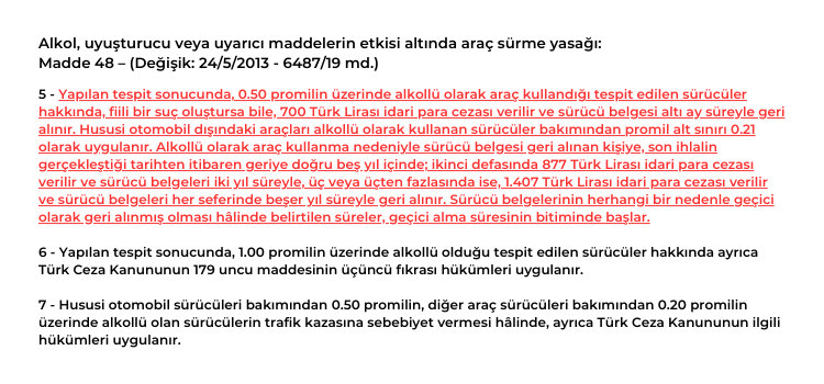 2024 Alkol Psikoteknik Belgesi alımı ve Ehliyete el konulması hakkında 2918 sayılı kanun maddeleri